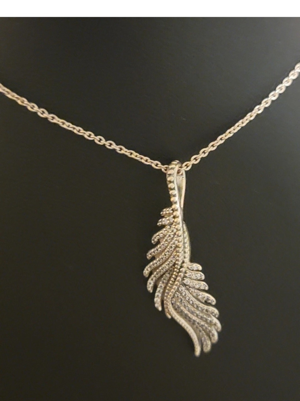 Pandora 925 Silver Majestic Feather Pendant Necklace With Clear CZ 70cm/27.5in